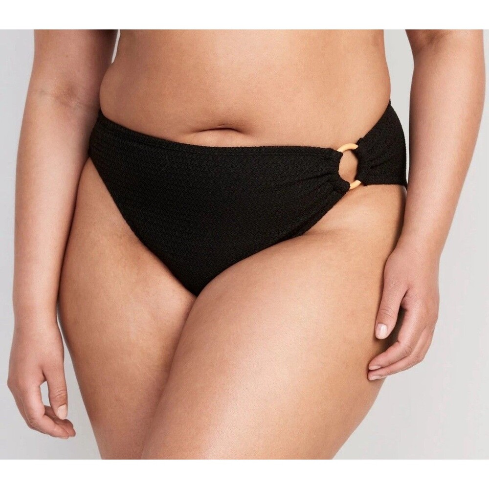 Mid-Rise O-Ring Crochet-Knit French-Cut Bikini Swim Bottoms Black 4XL Old Navy